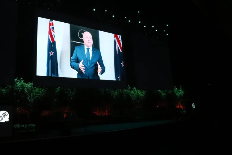 Christopher Luxon beamed in to the Local Government NZ conference in Christchurch. Photo: David Williams