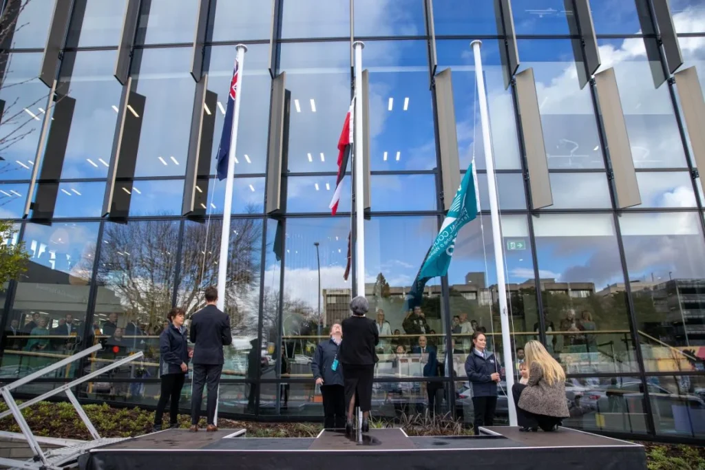 The official opening of Waikato Regional Council’s new offices in 2021, attended by some high-powered dignitaries. The country’s 11 regional councils are on borrowed time as the coalition Government beats up on the local government sector, Janet Wilson writes.